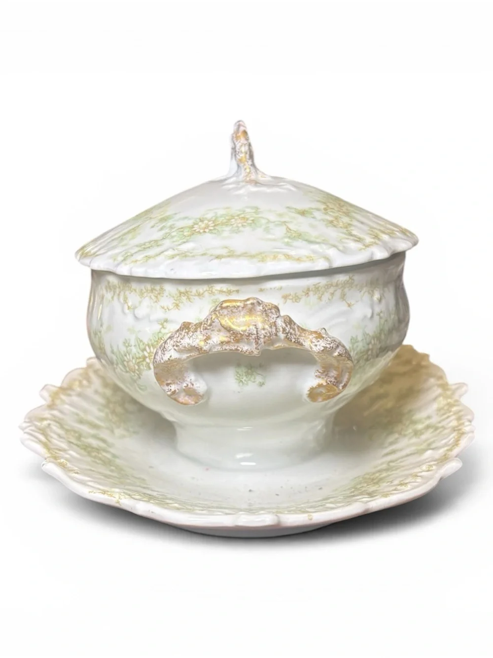 Elite Limoges France Covered Tureen Underplate Antique Green Floral